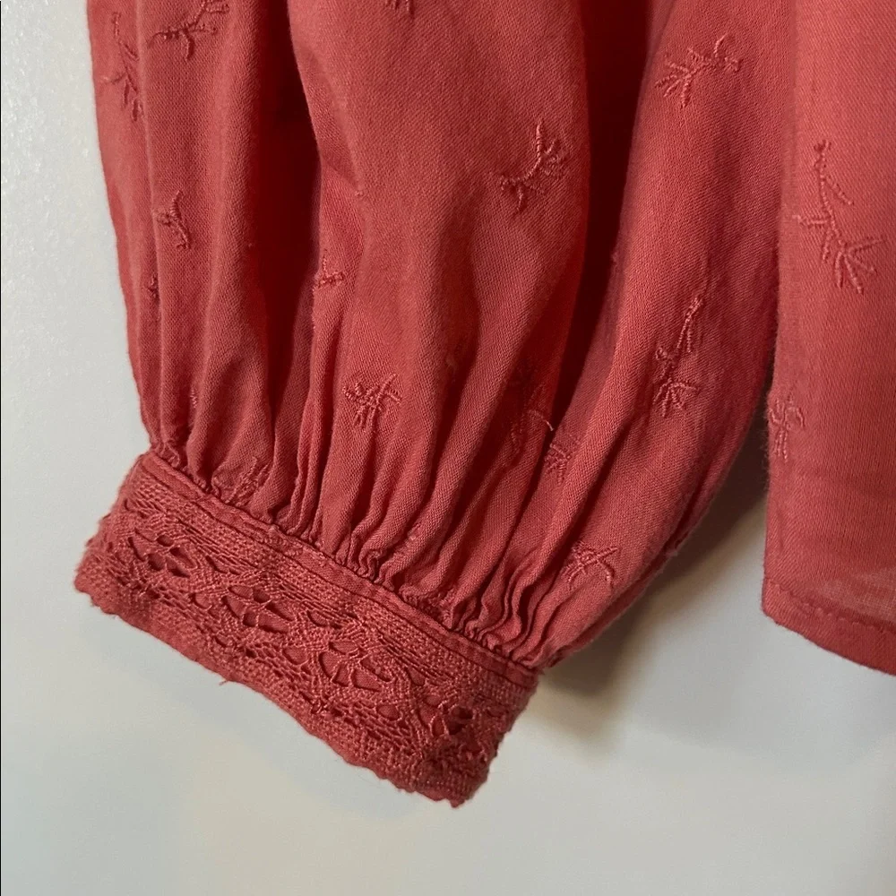 OLD NAVY | Sugar Poppy Color Embroidered Lace Trimmed Cotton Blend Blouse - Picture 6 of 16